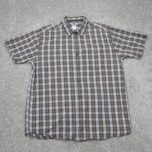 The North Face Shirt Men XL Brown/White Plaid 100% Cotton Short Sleeve Button Up
